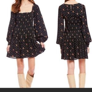 Free People two faces smocked floral dress S NWT black
